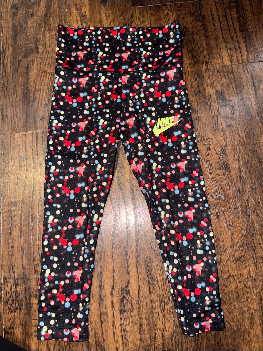 Nike Black Leggings with Red, White & Blue Dot Print and Neon Logo